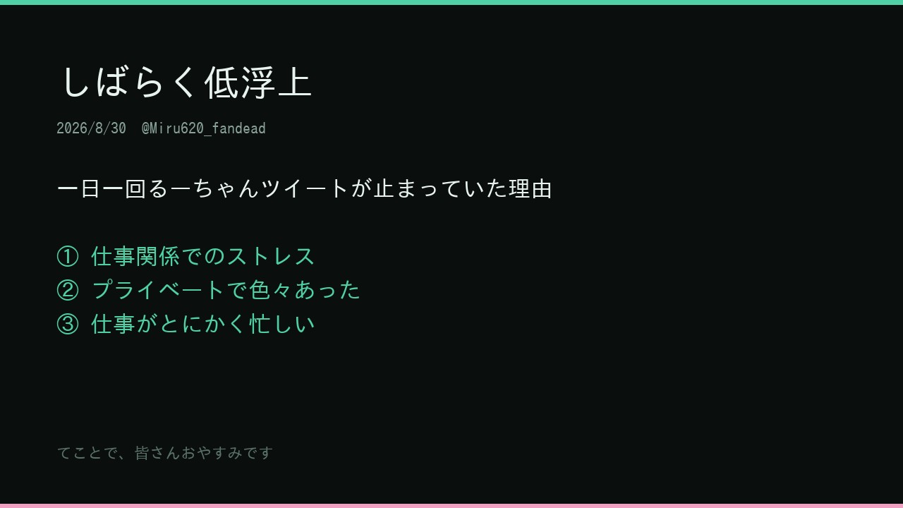 しばらく低浮上